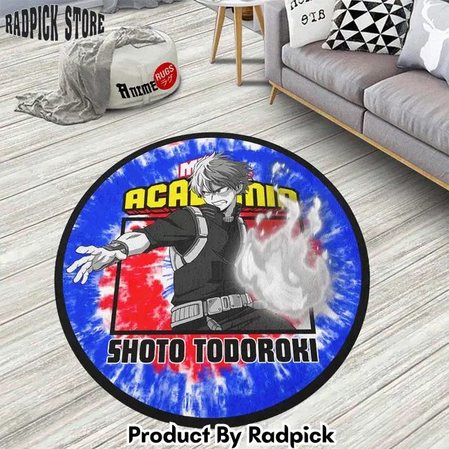 Shoto todoroki round rug custom tie dye style my hero academia anime circle carpet  rp0000720